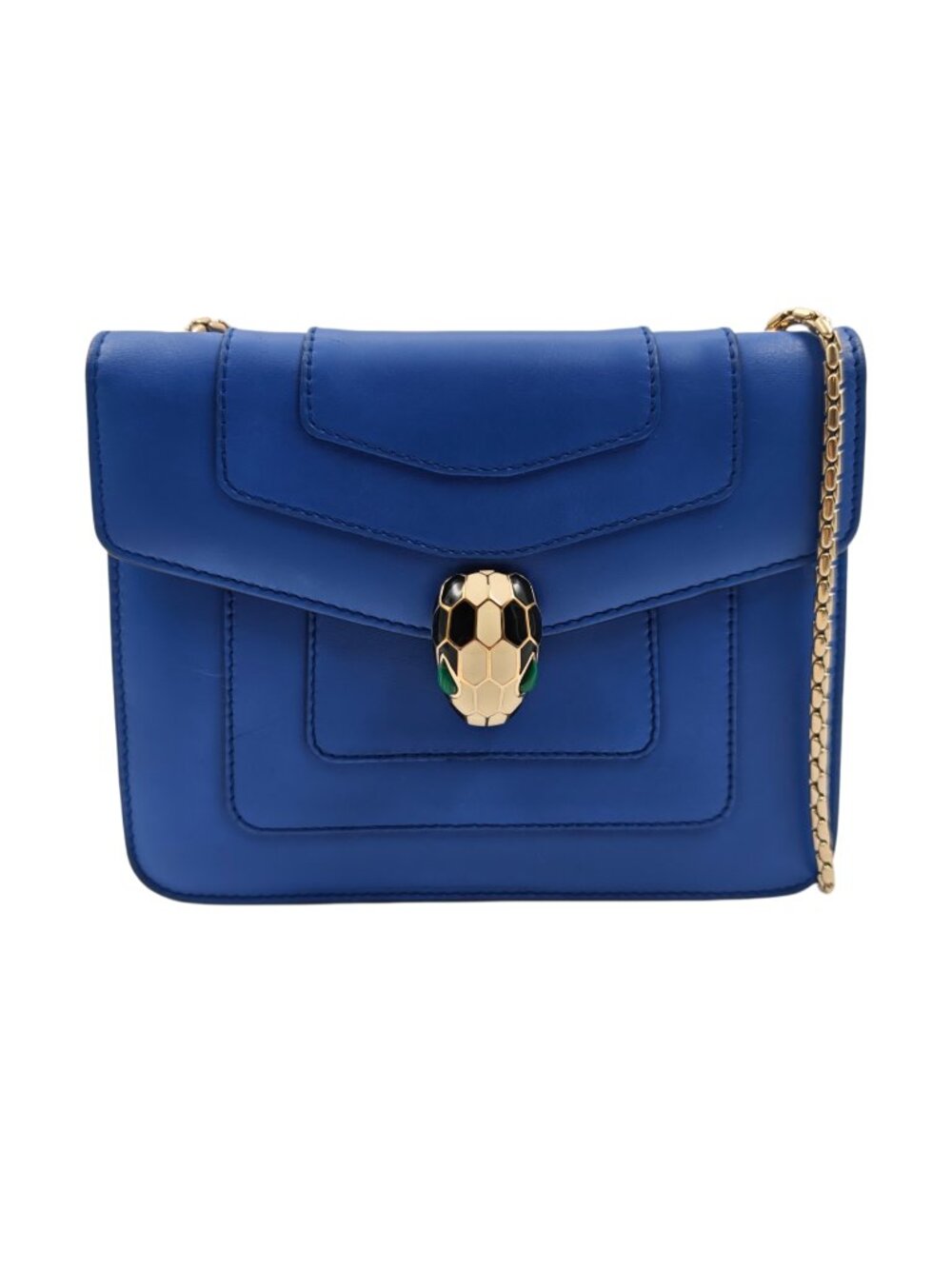 Bvlgari Serpenti Leather Chain Crossbody Bag Blue Snake Head Small